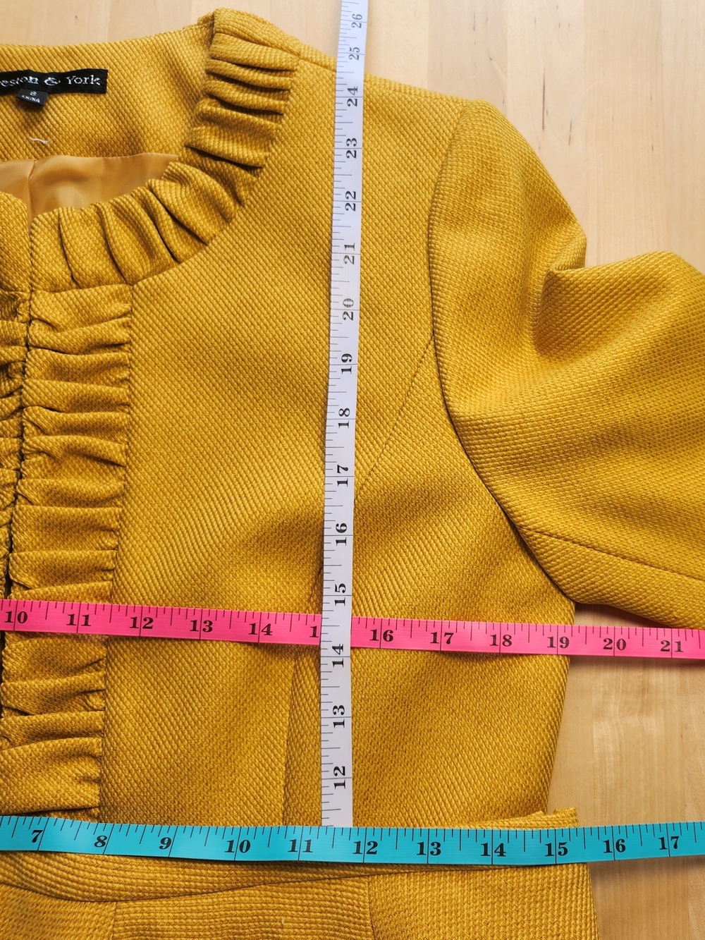 Preston & York Sz 8 Mustard Yellow Ruffle-Trim Skirt Suit - Picture 7 of 7